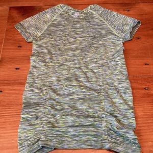 ATHLETA XS Green Microstripe Fitted Fastest Track Tee Running Space Dye